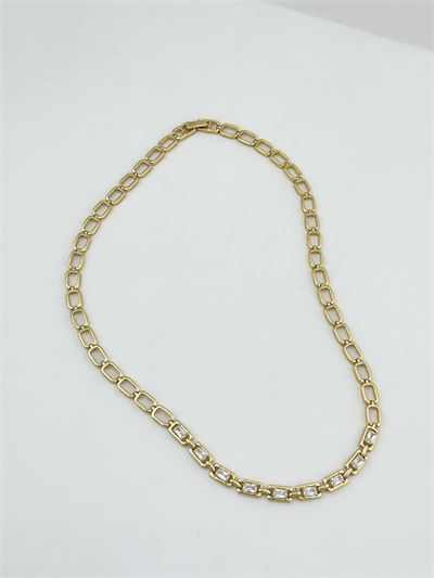 Özel Seri Dikdörtgen Zirkon Taşlı Geçmeli Zincir Kolye ( 46 Cm )