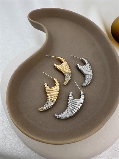 Özel Seri Fil Dişi Model Zirkon Taşlı Tırtık Plaka Küpe