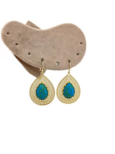 Özel Seri Firuze Taşlı İşlemeli Gold Plaka Vintage Küpe