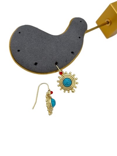 Özel Seri Firuze Taşlı Ve Topçuk Kenar Gold Detay Vintage Küpe