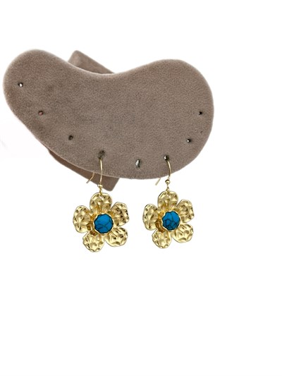 Özel Seri Firuze Taşlı Vintage Plaka Çiçek Küpe