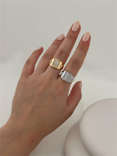 Özel Seri Geniş Plaka Üzeri Zirkon Taşlı Ayarlanabilir Yüzük