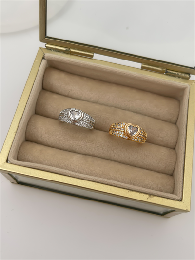 Özel Seri Geniş Plaka Üzeri Zirkon Taş Detay Kalp Figür Ayarlanabilir Yüzük