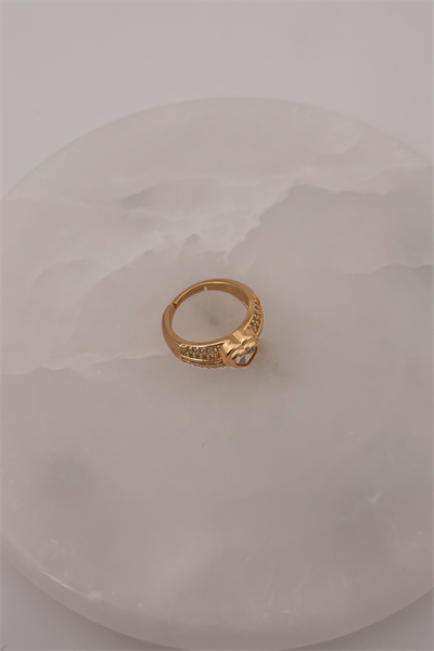 Özel Seri Geniş Plaka Üzeri Zirkon Taş Detay Kalp Figür Ayarlanabilir Yüzük