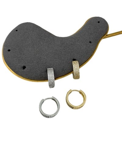 Özel Seri Geniş Plaka Zirkon Taşlı Halka Küpe (İç Çap:1.3 Cm)