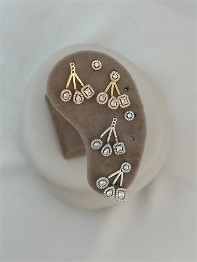 Özel Seri Geometrik Figür Sıralı Zirkon Taşlı İkili Kapama Küpe