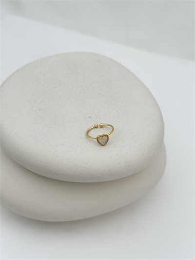 Özel Seri Gerçek Opal Taş Kalp Figür Ayarlanabilir Yüzük