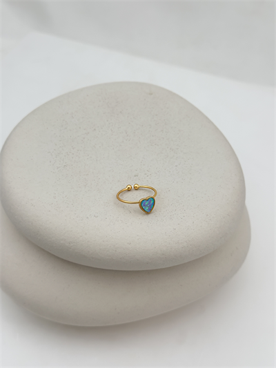 Özel Seri Gerçek Opal Taş Kalp Figür Ayarlanabilir Yüzük