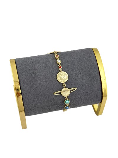 Özel Seri Gezegen Detay Mat Gold Tasarım Bileklik ( 21 Cm )