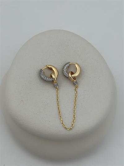 Özel Seri Gold Boru Plaka Detay Zirkon Taşlı Zincir Sallantılı Tasarım Halka Küpe