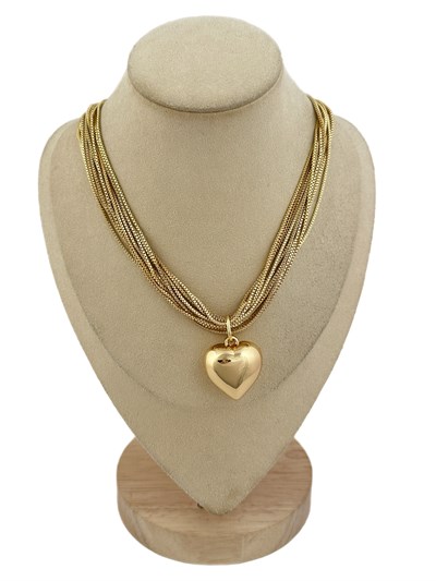 Özel Seri Gold Kalp Detay Çoklu Zincir Tasarım Kolye ( 47 Cm )