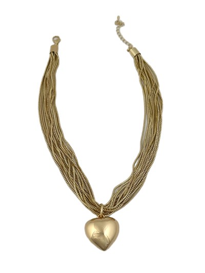 Özel Seri Gold Kalp Detay Çoklu Zincir Tasarım Kolye ( 47 Cm )