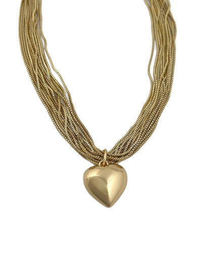 Özel Seri Gold Kalp Detay Çoklu Zincir Tasarım Kolye ( 47 Cm )