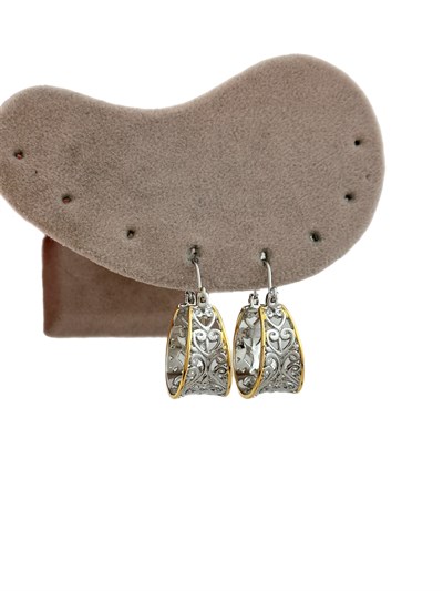 Özel Seri Gold Kenar Detay Gümüş Renk İşlemeli Vintage Halka Küpe