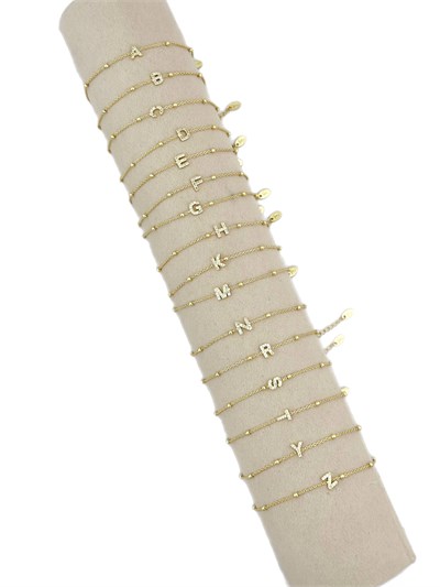 Özel Seri Gold Renk Zirkon Taşlı Topçuklu Zincir Harf Bileklik ( 20 Cm )