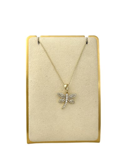 Özel Seri Gold Renk Zirkon Taşlı Yusufçuk Kolye ( 45 Cm )