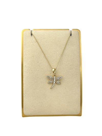 Özel Seri Gold Renk Zirkon Taşlı Yusufçuk Kolye ( 45 Cm )