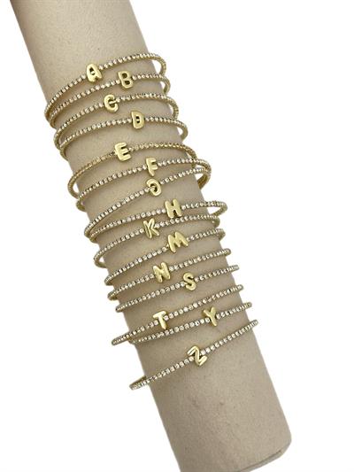 Özel Seri Gold Zirkon Taşlı Su Yolu Harf Detay Yaylı Bileklik