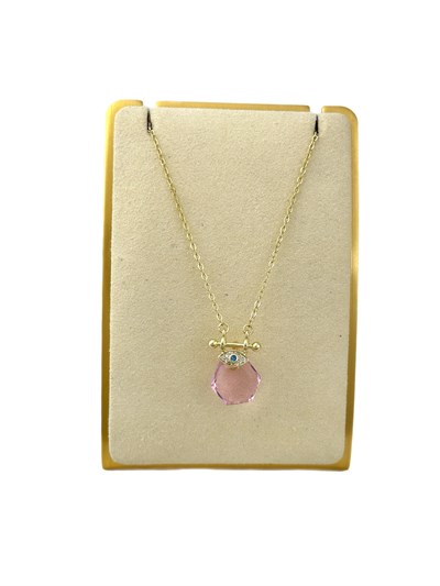 Özel Seri Göz Detay Kristal Pembe Taş Kolye (52 cm )