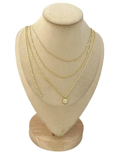 Özel Seri Göz Figür Tek Taş Detay Zincir Üçlü Görünüm Kolye (46 Cm)