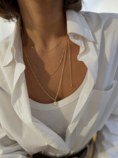 Özel Seri Göz Figür Tek Taş Detay Zincir Üçlü Görünüm Kolye (46 Cm)