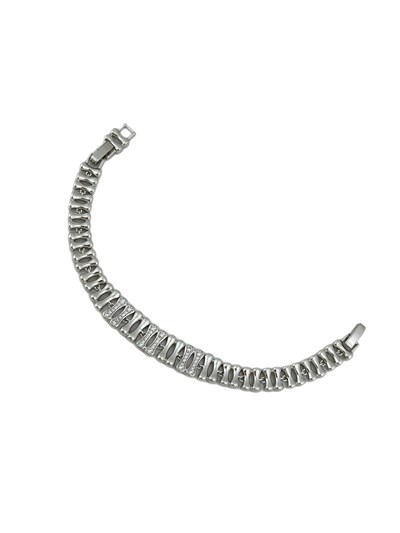 Özel Seri Gümüş Asimetrik Zirkon Taşlı ve Çubuk Plaka Sıralı Bileklik (19 Cm)
