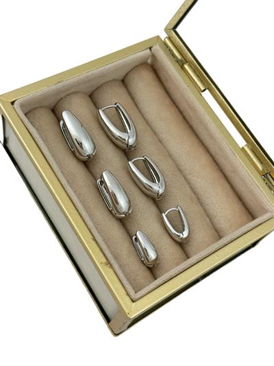 Özel Seri Gümüş Oval Bombeli Plaka Altılı Set Küpe