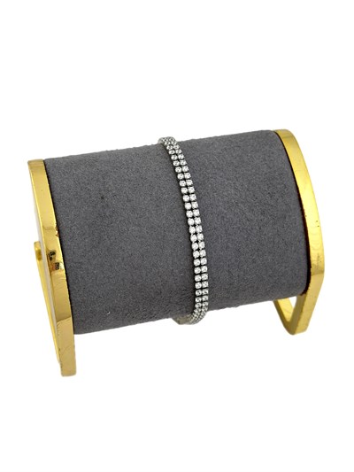 Özel Seri Gümüş Renk Çift Sıra Zirkon Taş Su Yolu Bileklik ( 20 Cm )