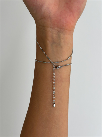 Özel Seri Gümüş Renk Dikdörtgen Plaka Sıralı Zincir Şahmeran