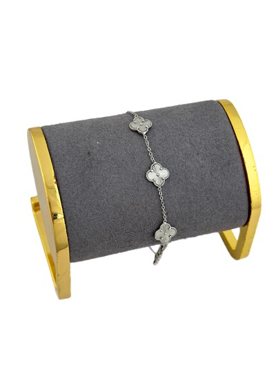 Özel Seri Gümüş Renk Lazer Kesim İşlemeli Yonca Figür Bileklik ( 23 Cm )