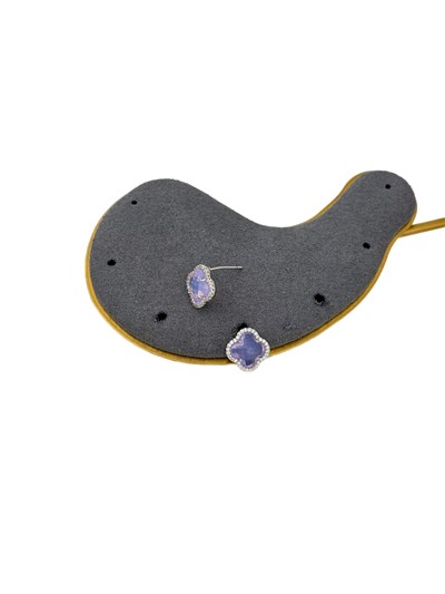 Özel Seri Gümüş Renk Lila Swarovski Taşlı Yonca Küpe