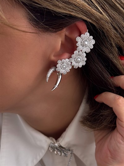 Özel Seri Gümüş Zirkon Taş ve Plaka Uzun Çivi Model Küpe Kombini