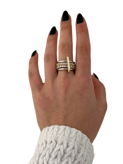 Özel Seri İki Renkli Boru Plaka ve Zirkon Taşlı Model Çoklu Yüzük