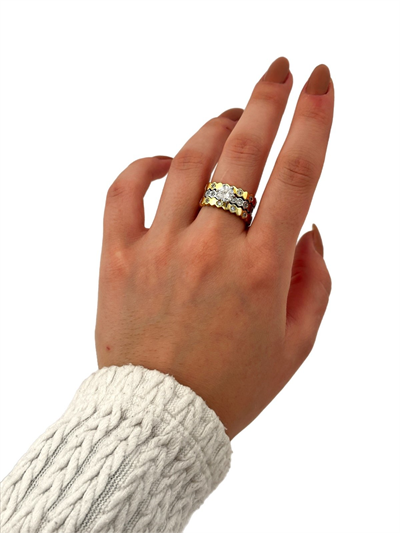 Özel Seri İki Renkli Petek Model Tek Taş Ayarlanabilir Çoklu Yüzük