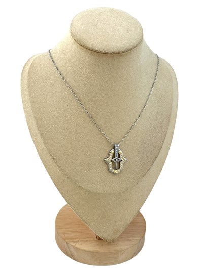 Özel Seri İki Renkli Zirkon Taşlı Fatma Ana Eli Figür Kolye (52 Cm)