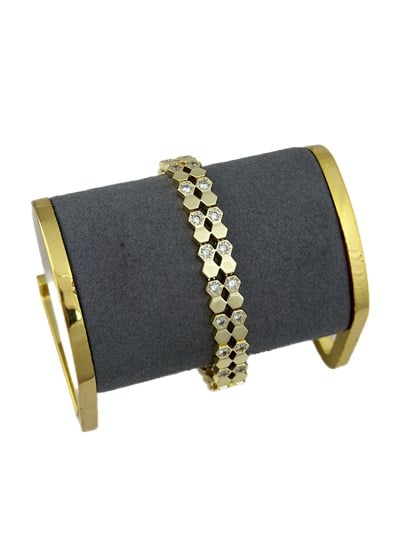 Özel Seri İki Sıra Zirkon Taş ve Plaka Sıralı Petek Model Bileklik (20 Cm)