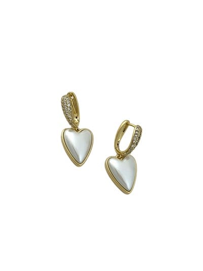 Özel Seri İnci Kalp Sallantılı Zirkon Taşlı Oval Halka Küpe