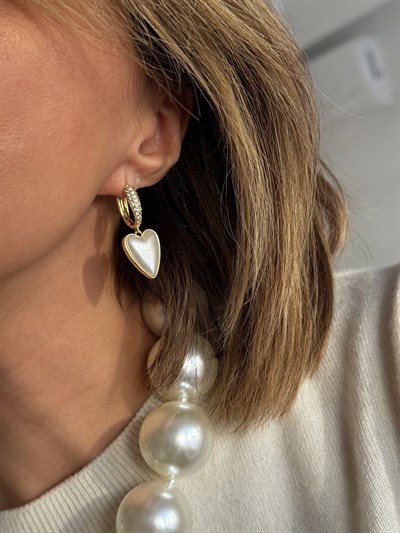 Özel Seri İnci Kalp Sallantılı Zirkon Taşlı Oval Halka Küpe