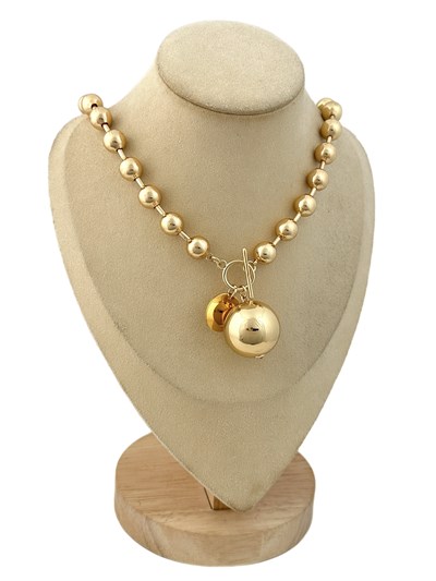 Özel Seri İri Topçuk Uç Topçuk Sıralı Dümen Kilit Kolye (49 Cm)