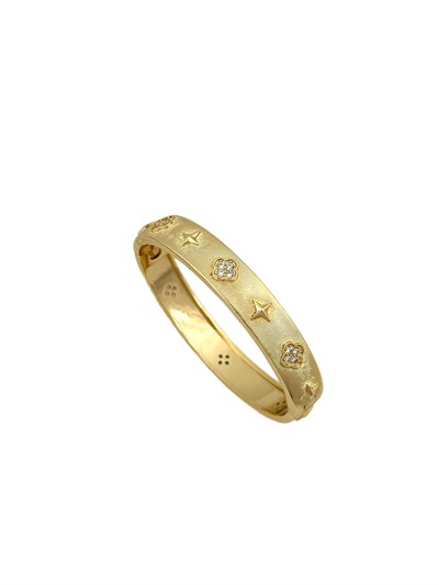 Özel Seri İşleme Plaka Zirkon Taşlı Marka Model Yonca Figür Bileklik (İç Çap:5.7 Cm)