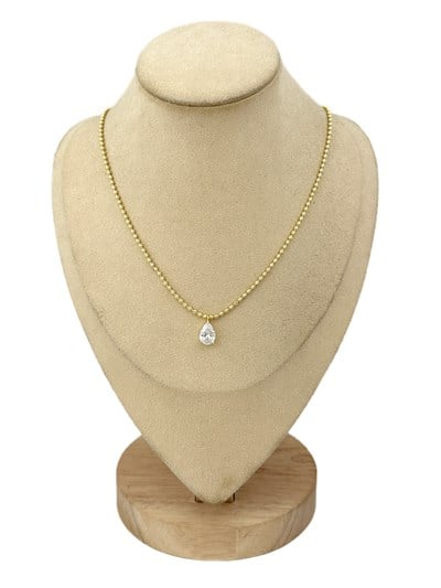 Özel Seri İşlemeli Topçuk Zincirde Oval Zirkon Taş Sallantılı Kolye ( 52 Cm )