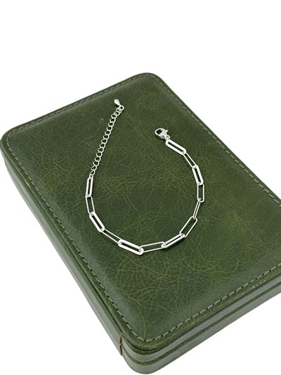 Özel Seri İşlemeli ve Düz Uzun Oval Halka Geçmeli Zincir Bileklik ( 21 Cm )