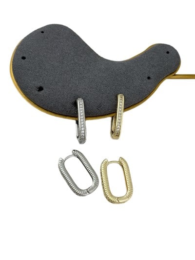 Özel Seri İşlemeli Zirkon Taşlı Oval Küpe