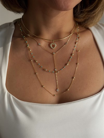 Özel Seri Kalp Figür Zirkon Taş Detay Tel Choker Kolye Kombini