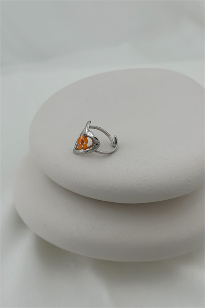 Özel Seri Kalp Model Turuncu Gerçek Çiçek Pleksi Ayarlanabilir Yüzük