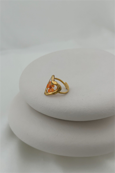 Özel Seri Kalp Model Turuncu Gerçek Çiçek Pleksi Ayarlanabilir Yüzük