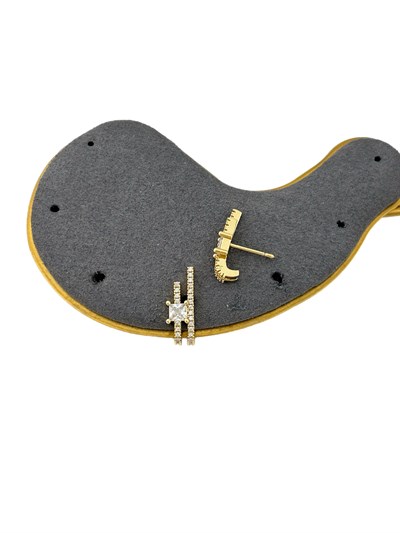 Özel Seri Kare Zirkon Taşlı İkili Görünüm Kıvrımlı Küpe