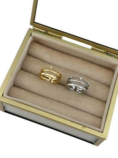 Özel Seri Kıvrımlı Üçlü Görünüm Nokta Taş Detay Ayarlanabilir Yüzük