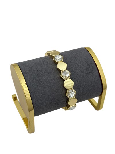 Özel Seri Kristal Taşlı Altıgen Gold Plaka Sıralı Lastikli Bileklik