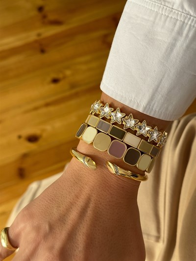 Özel Seri Kristal Taşlı Yıldız Figür Sıralı Lastikli Bileklik Kombini